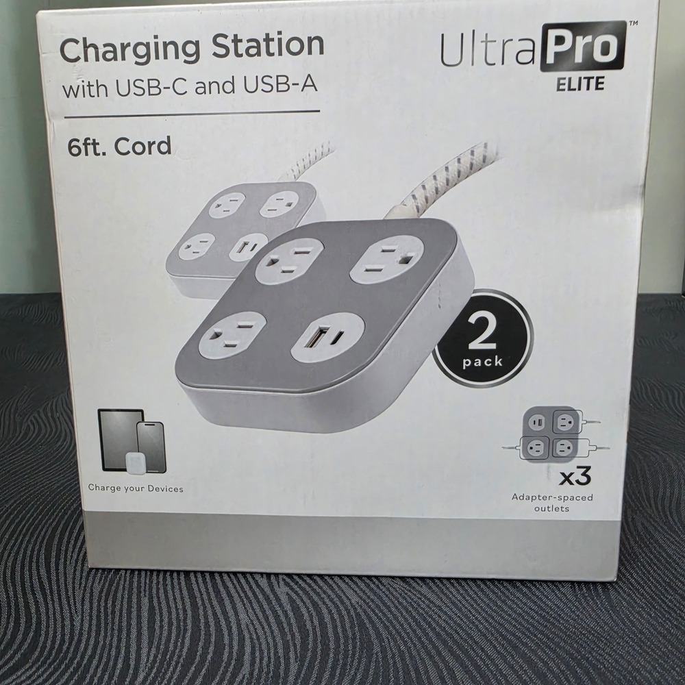 UltraPro Elite Charging Station Unisex 2-Pack Gray 6ft Braided Cord USB-C USB-A